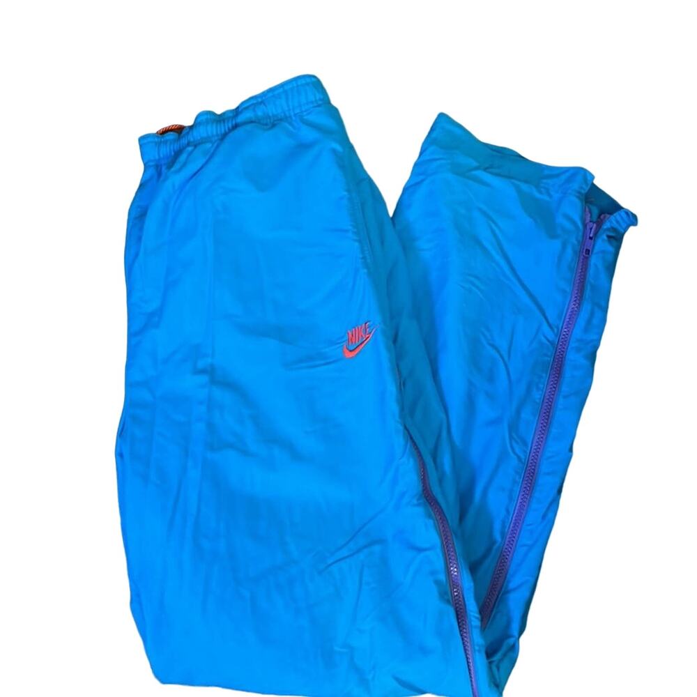 Vintage Nike Warm-up Nylon Blue Track Pants Side Zipper Layered Mens Size Large